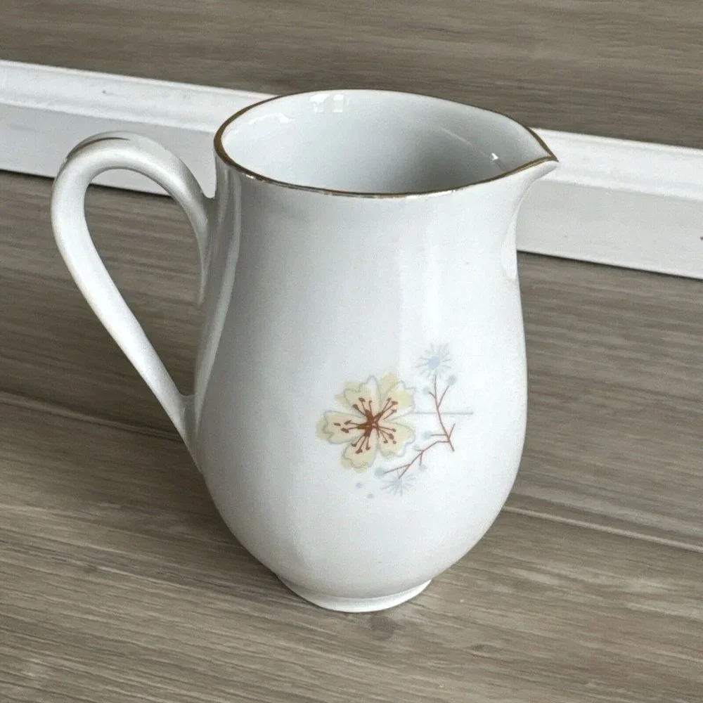 Bavaria Flowers Creamer Pitcher Germany 3” Tall Gold Accents Porcelain‎ Ceramic